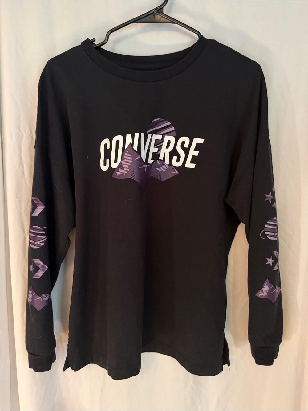 Converse Black Long-Sleeve Tee with Purple Graphic Logo